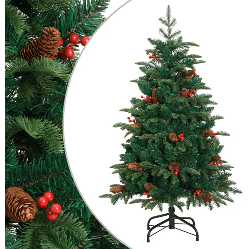 Albero Natale Artificiale Incernierato con Pigne e Bacche 120cm Vidaxl Verde