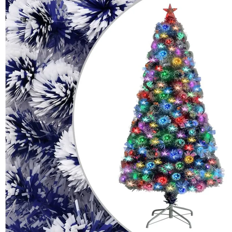 Albero Natale Preilluminato Bianco e Blu 120 cm in Fibra Ottica