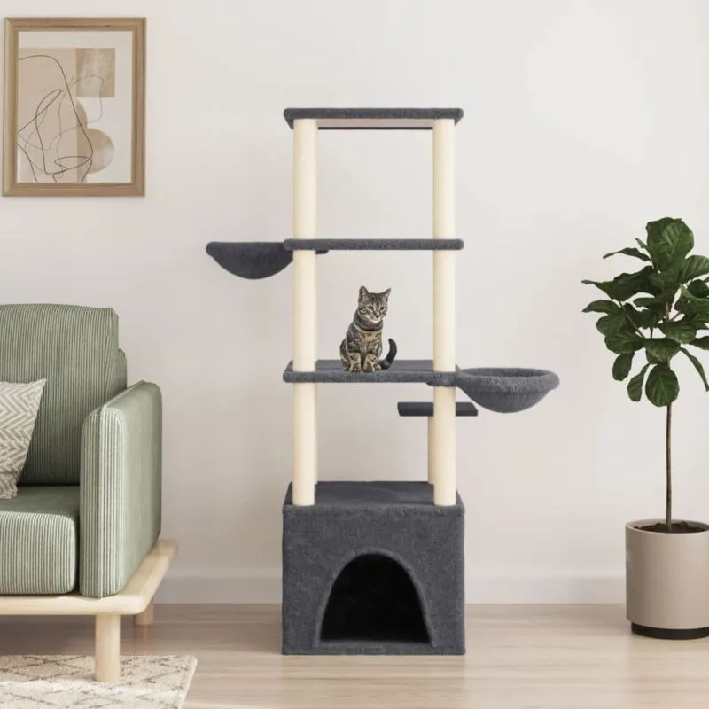 vidaXL Albero per Gatti con Tiragraffi in Sisal Grigio Scuro 147 cm