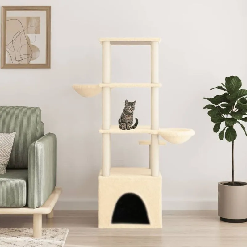 Albero per Gatti con Tiragraffi in Sisal Crema 147 cm - Vidaxl