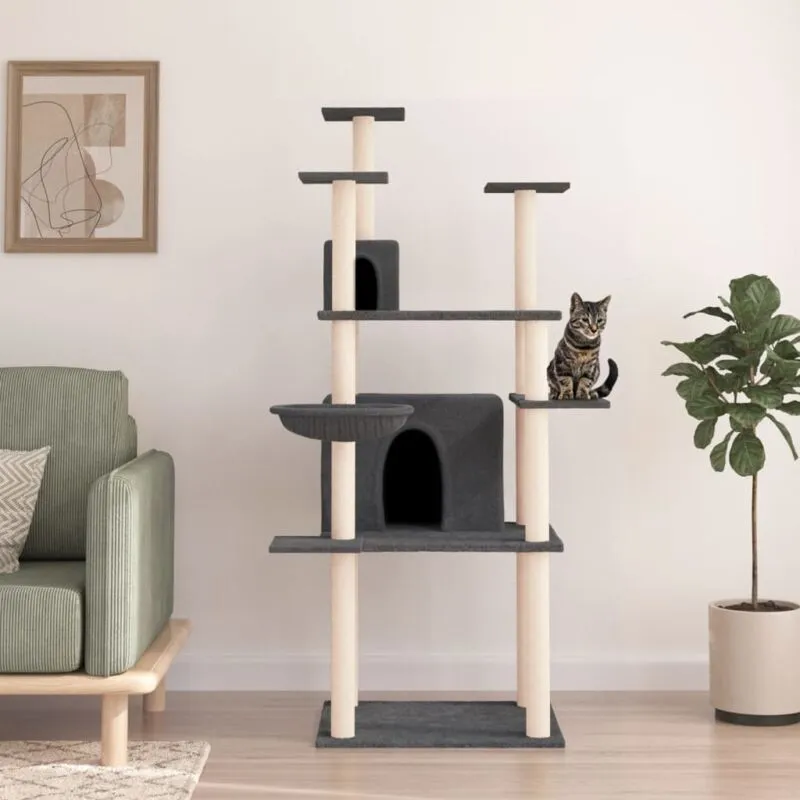 Albero per Gatti con Tiragraffi in Sisal Grigio Scuro 166 cm - Vidaxl