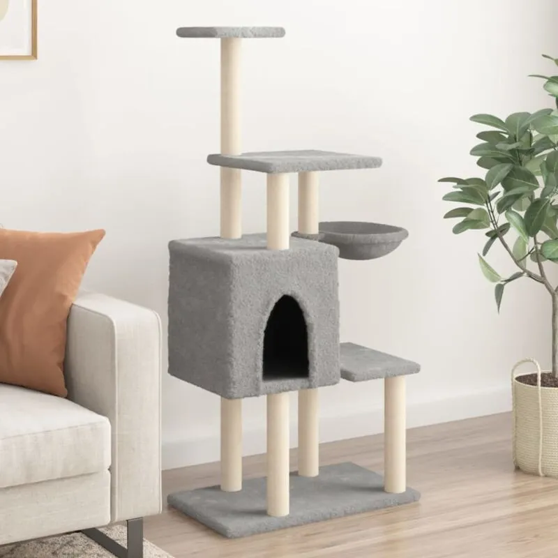 Torana - Albero per Gatti con Tiragraffi in Sisal Grigio Chiaro 131 cm