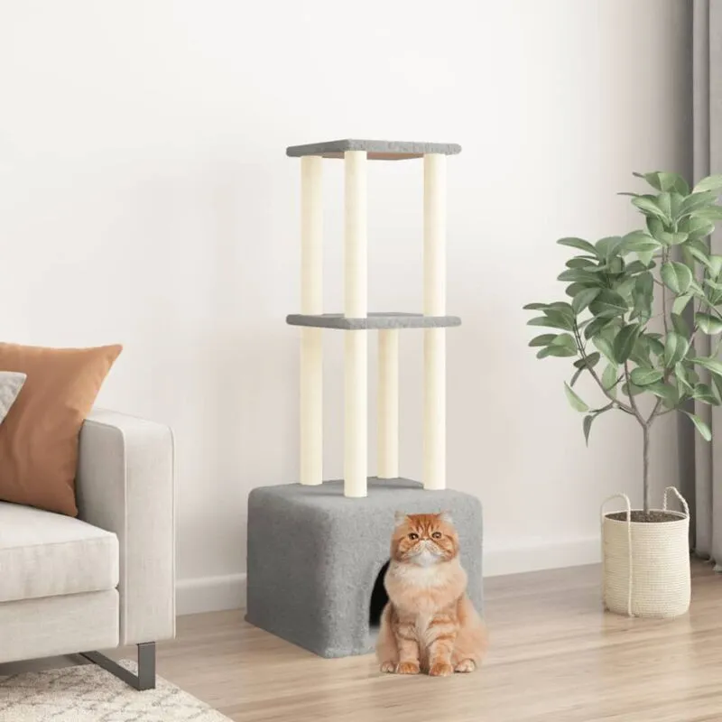 Albero per Gatti con Tiragraffi in Sisal Grigio Chiaro 133,5 cm - Vidaxl