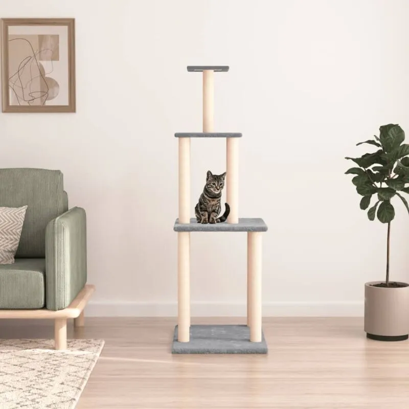 Avimac - Albero per Gatti con Tiragraffi in Sisal Grigio Chiaro 149 cm