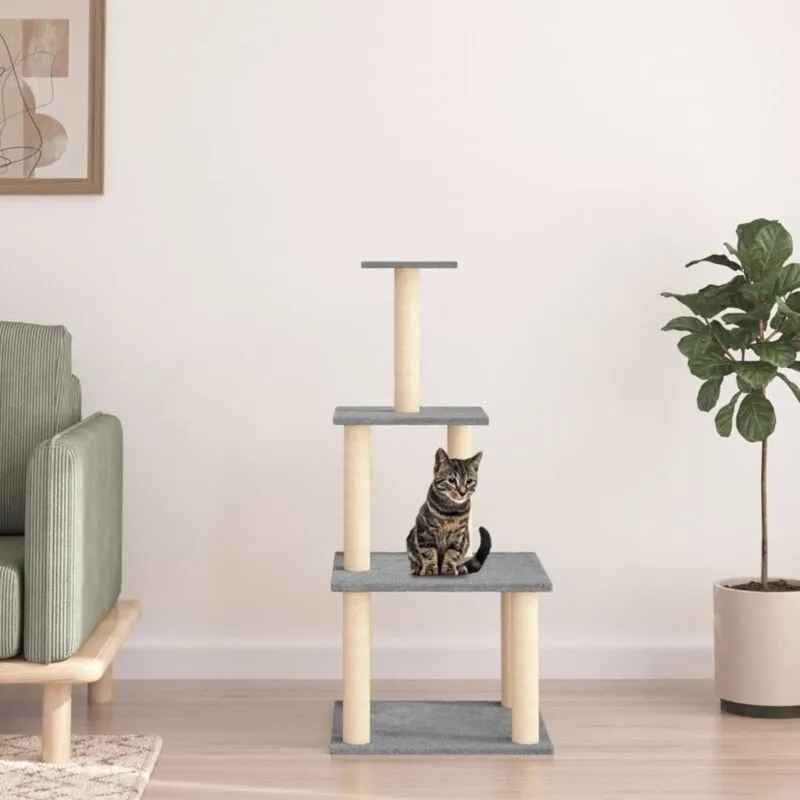 Albero per Gatti con Tiragraffi in Sisal Grigio Chiaro 111 cm - Vidaxl