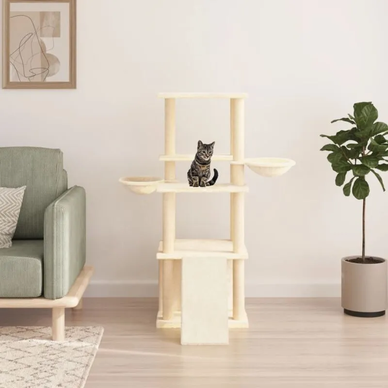 Albero per Gatti con Tiragraffi in Sisal Crema 133 cm - Vidaxl