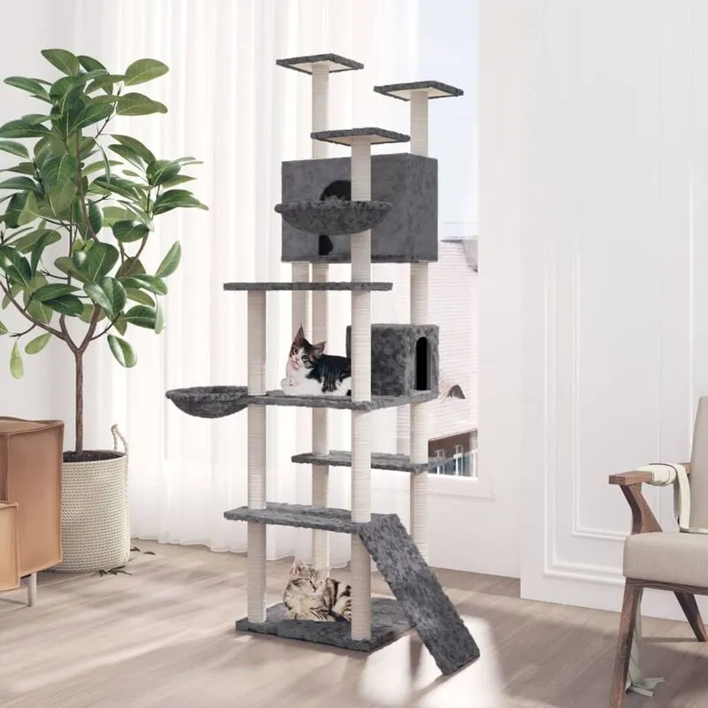 Torana - Albero per Gatti con Tiragraffi in Sisal Grigio Scuro 191 cm