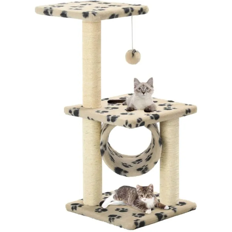 Torana - Albero per Gatti e Tiragraffi Sisal 65 cm Zampe Stampate Beige