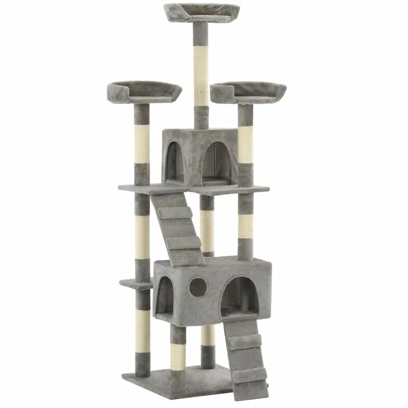 Albero per Gatti con Tiragraffi in Sisal 170 cm con 2 case e 2 rampe vari colori colore : grigio
