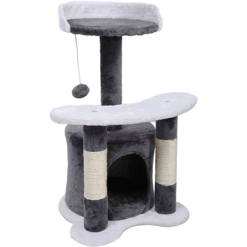 Albero tiragraffi 67 cm grigio/bianco Con sisal, piattaforma, nicchia e pallina