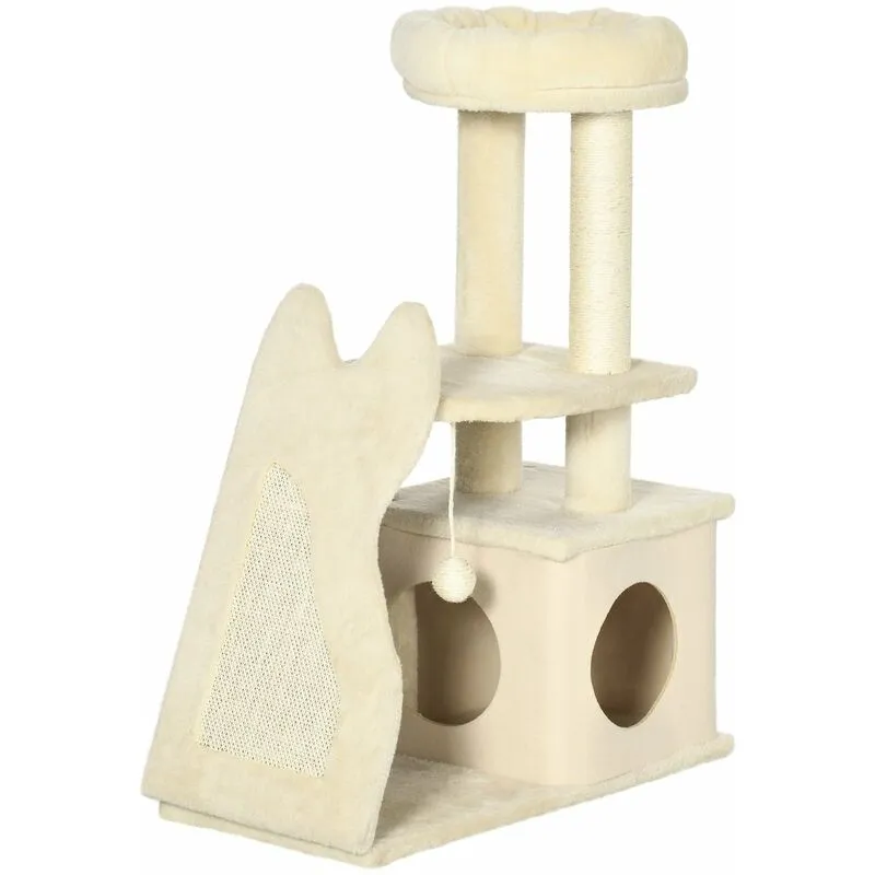 Giordanoshop - Albero Tiragraffi per Gatti 60x30x83 cm con Tappetino e Pali in Sisal Beige