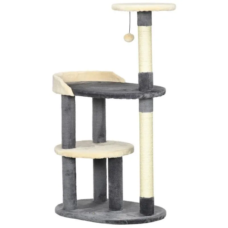 Maury's - albero tiragraffi per gatti a 3 livelli con pali in sisal e altezza 105CM. grigio