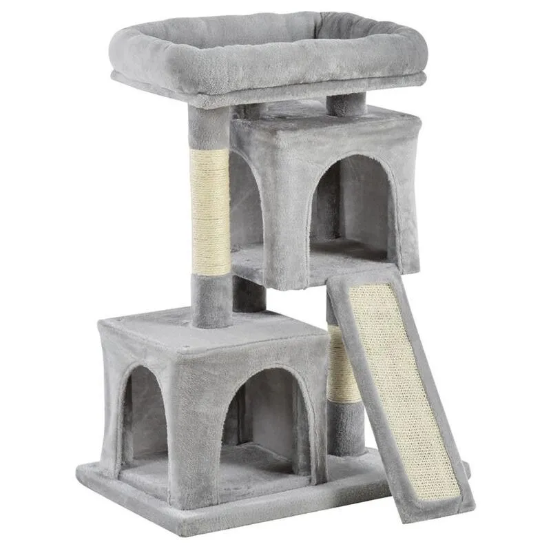 Maury's - albero tiragraffi per gatti con pali in sisal. lettino e 2 casette. 59X39X83CM. grigio