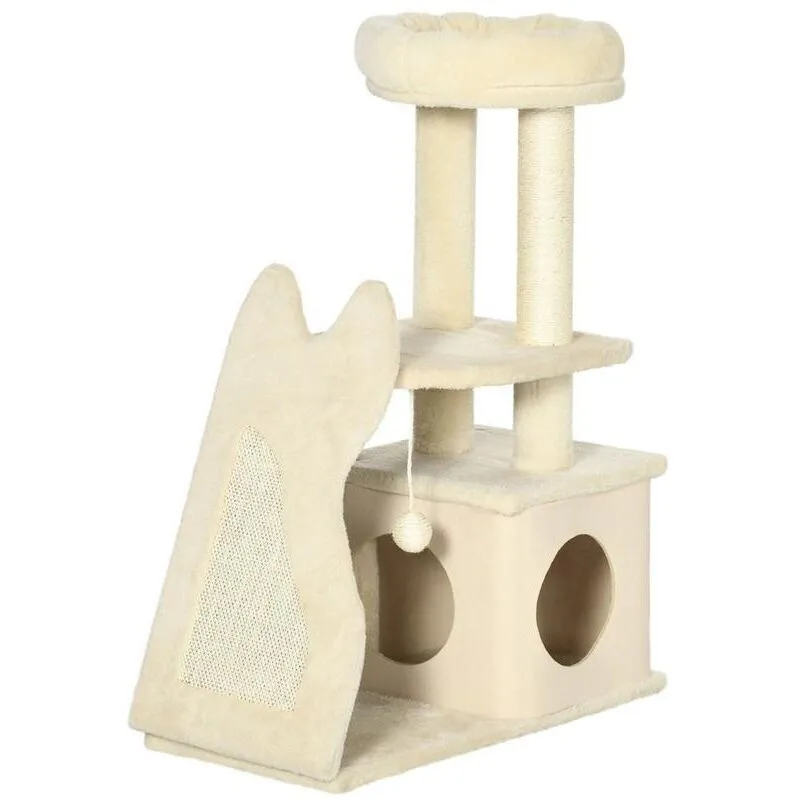 Maury's - albero tiragraffi per gatti con tappetino e pali in sisal. casetta sfoderabile e lettino. 60X30X83CM. beige