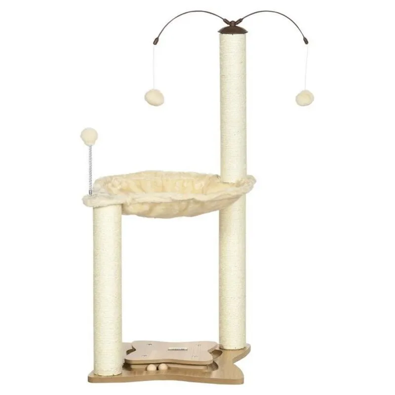 Maury's - albero tiragraffi per gatti max 5KG con amaca. palline da gioco e pali in sisal. 53.5X53.5X90 cm. beige