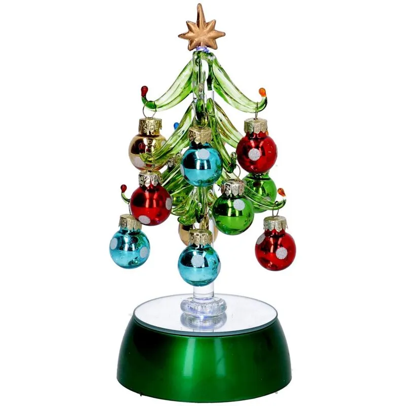 Vacchetti - Albero di natale in vetro verde con palle h 19 decorazione led