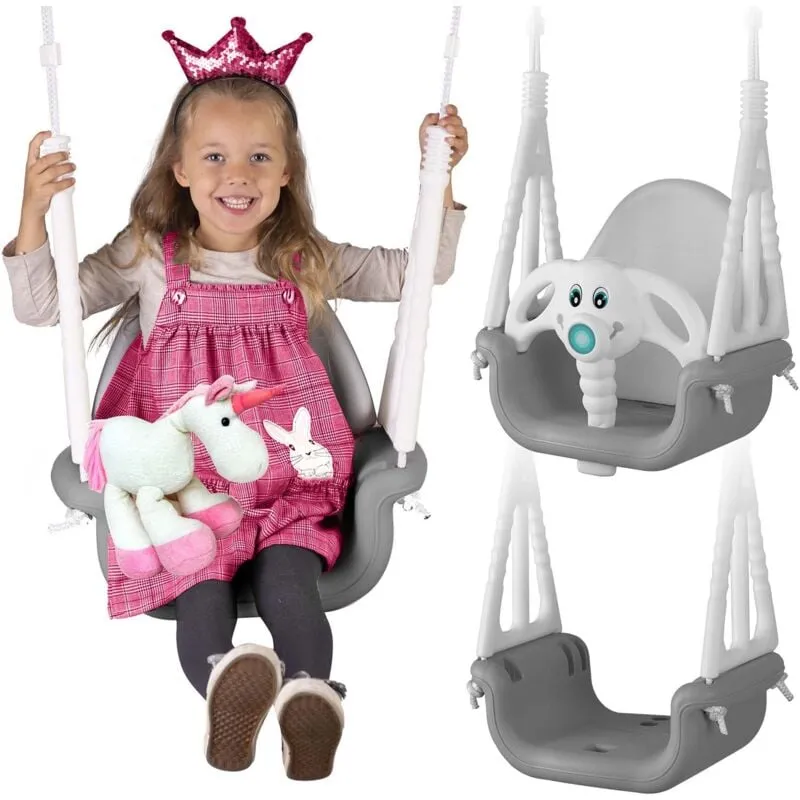 Altalena a secchiello Ricokids Elephant 3in1, grigia e bianca