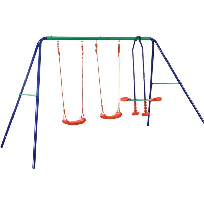 Altalena da Giardino per Bambini Dondolo 4 Posti Con Cavalluccio per Esterno Blu
