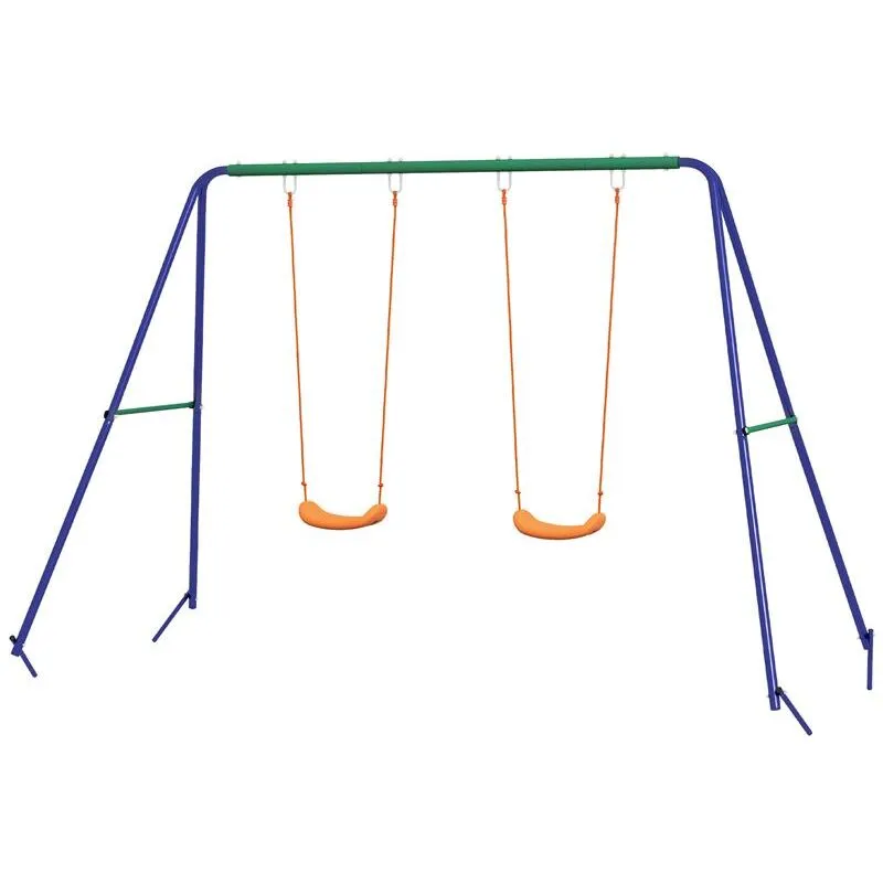 Maury's - altalena per bambini 3-8 anni con 2 seggiolini e 4 picchetti. in metallo e pp. 269X160X180 cm