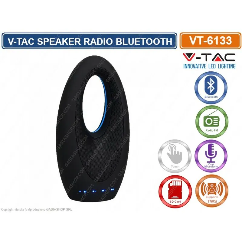 VT-6133 speaker bluetooth portatile 5W con led blu e microfono ingresso microsd aux - sku 7725 - V-tac