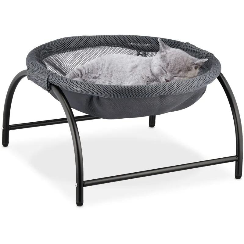 Letto ad Amaca per Gatti e Cani Piccoli, Cuccia Rialzata Animali Domestici, hlp 25x44x42 cm, Grigio Scuro Nero - Relaxdays