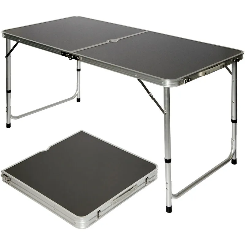 Tavolino da pic-nic 120x60x70cm Tavolo da campeggio in alluminio altezza regolabile pieghevole formato valigia Grigio Scuro - grau - 