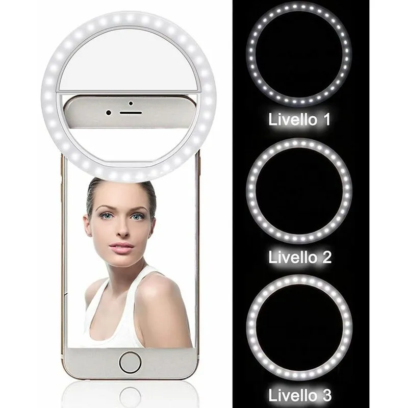 Anello flash portatile selfie foto clip cellulare ricaricabile selfie ring light