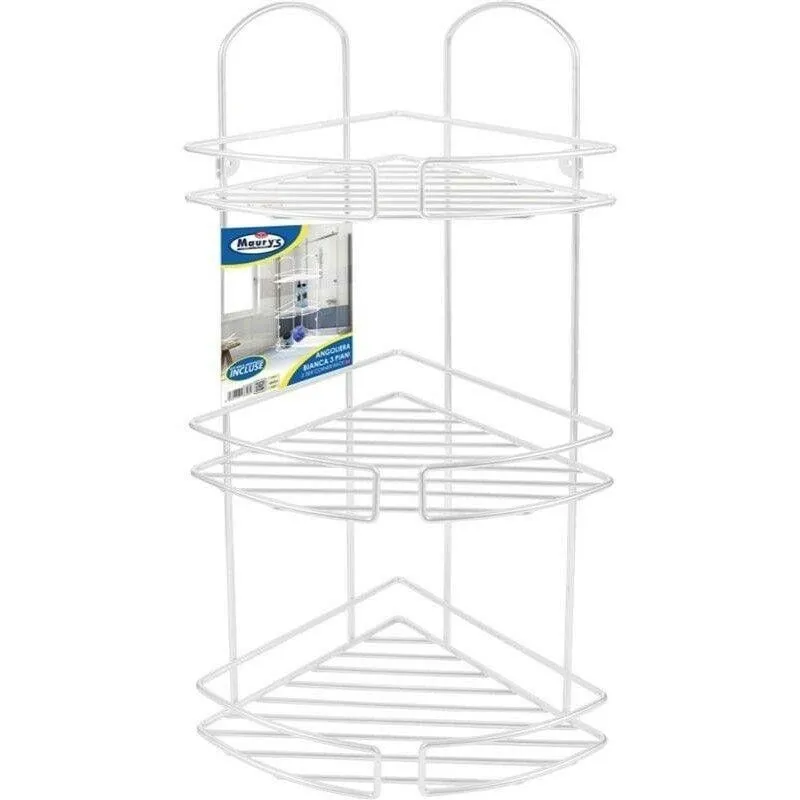 Angoliera 3 Piani Bianca Mensola Bagno E Doccia Metallo Rivestito Appendibile