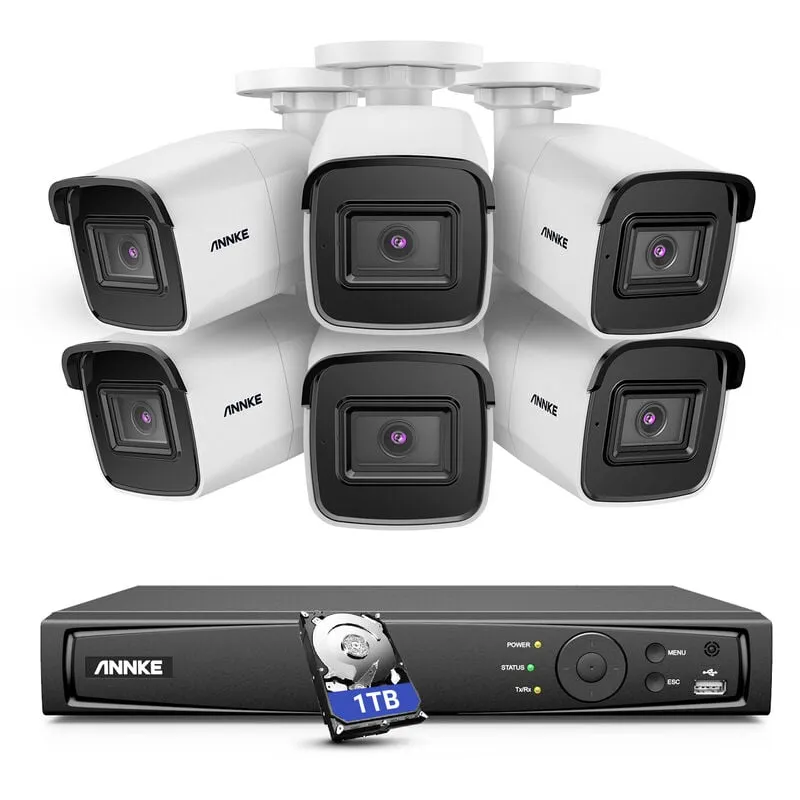 Annke - ANKE-H800 - Sistema di sicurezza PoE 4K a 8 canali e 6 telecamere, rilevamento di persone e veicoli, microfono integrato e slot per schede