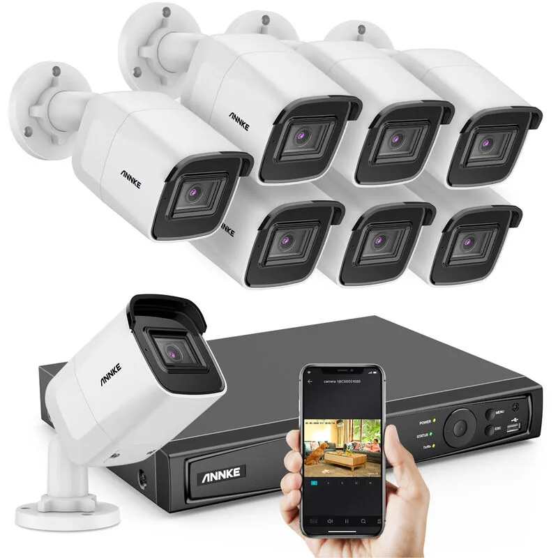ANKE-H800 - Sistema di sicurezza PoE 4K a 8 canali e 8 telecamere, rilevamento di persone e veicoli, microfono integrato e slot per schede SD,