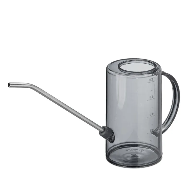 Annaffiatoio per Piante d'Appartamento, 1 l, Plastica e Acciaio Inox, Innaffiatoio, Collo Lungo, Grigio - Relaxdays