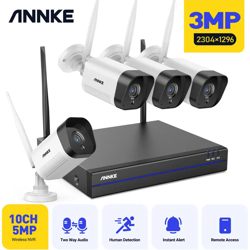 Annke - Kit di Videosorveglianza Wireless,5MP 8CH nvr Sistema di Sicurezza 4×3MP Telecamere IP66 - 0TB hdd