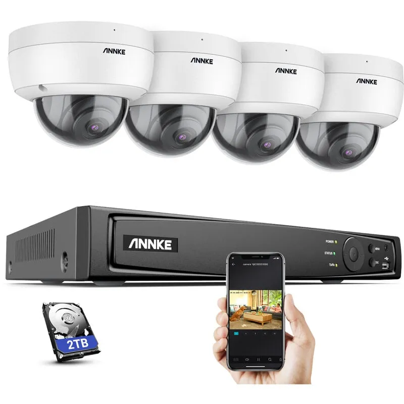 Annke - H800 - Sistema di sicurezza 4K 4K PoE 16 canali 4 telecamere, rilevamento persone e veicoli, microfono integrato, visione notturna exir 2.0,