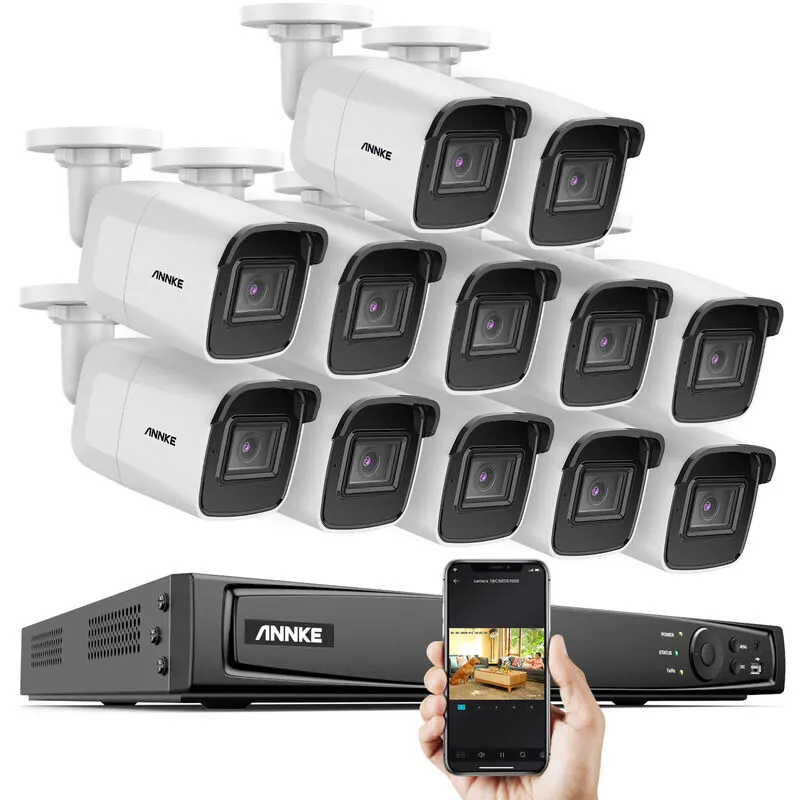 Annke - H800 - Sistema di sicurezza PoE 4K a 16 canali e 12 telecamere, rilevamento di persone veicoli,microfono integrato,visione notturna exir 2.0,