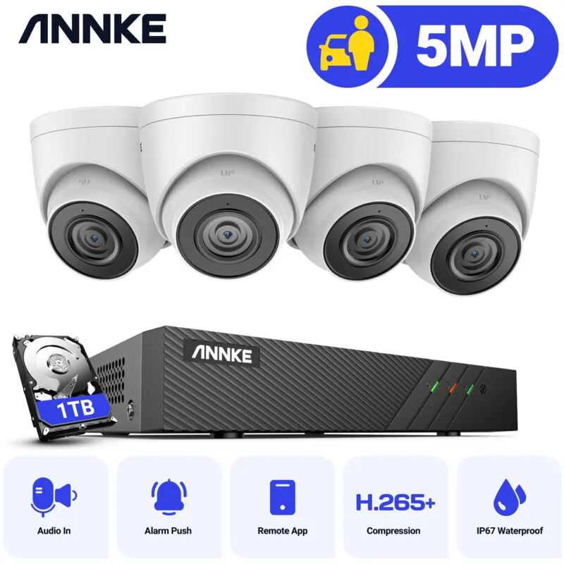 Annke - Sistema di telecamere di sicurezza ip PoE da 5 mp con telecamere a torretta nvr onvif da 6 mp Videosorveglianza di visione notturna a colori
