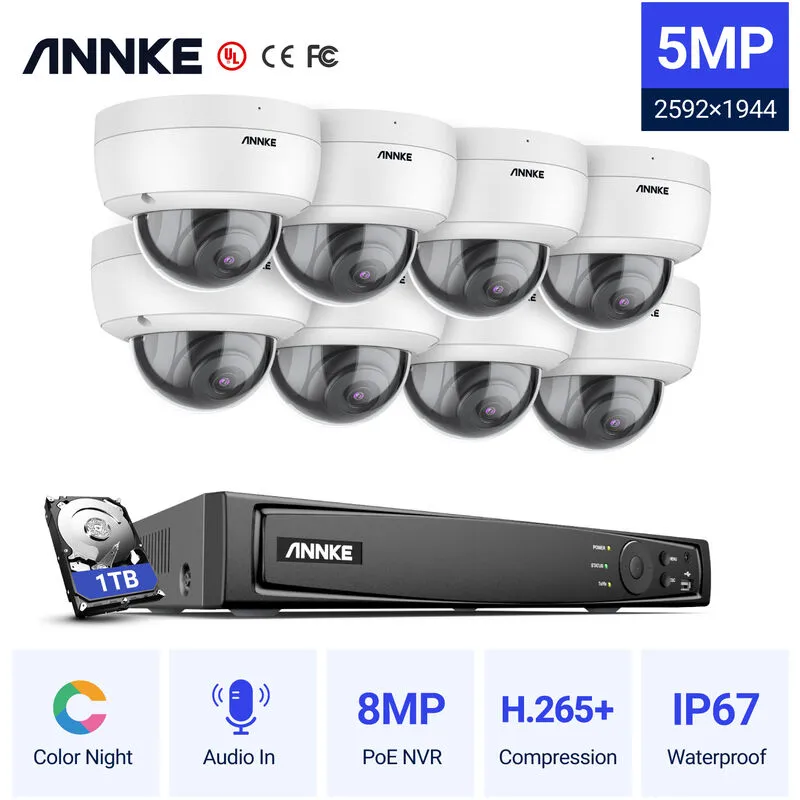 Annke - Sistema di telecamere di sicurezza ip PoE da 5 mp con telecamere onvif dome 16CH 4K nvr Videosorveglianza di visione notturna a colori da 100