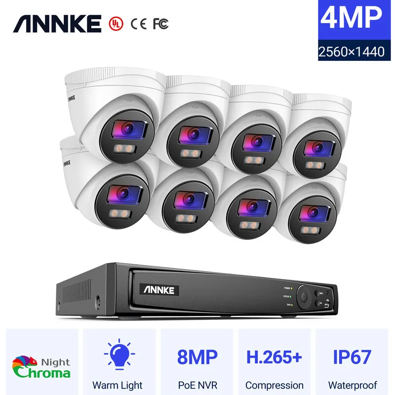 Annke - Sistema nvr 4K Ultra hd PoE con visione notturna a colori da 4 mp H.265+ Telecamere di sicurezza ip a torretta per esterni domestici Kit di