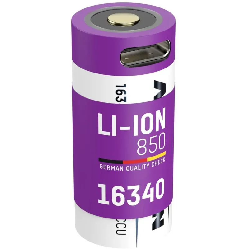 16340, Micro-USB Batteria ricaricabile speciale 16340 Li-Ion 3.6 v 850 mAh - 