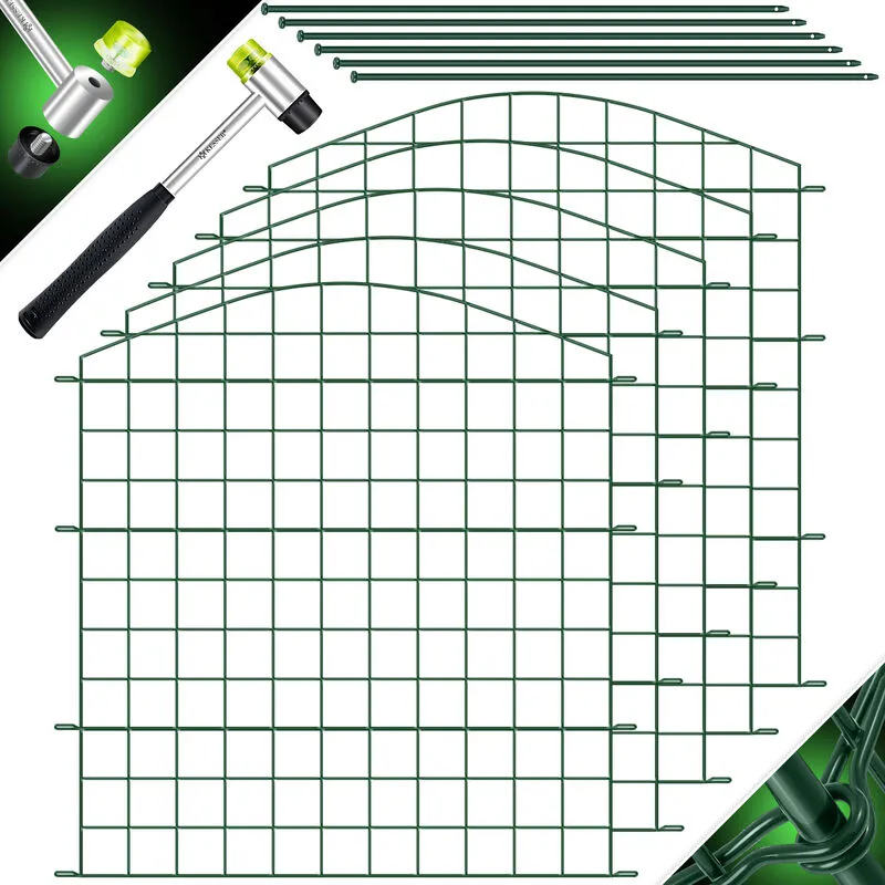 Recinzione per laghetti, Set completo, Elementi di recinzione in metallo incl. martello + aste di fissaggio, Recinzione a innesto per giardino, Verde