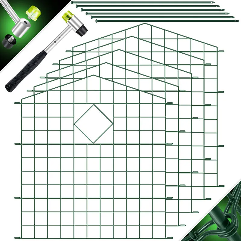 Recinzione per laghetti, Set completo, Elementi di recinzione in metallo incl. martello + aste di fissaggio, Recinzione a innesto per giardino, Verde