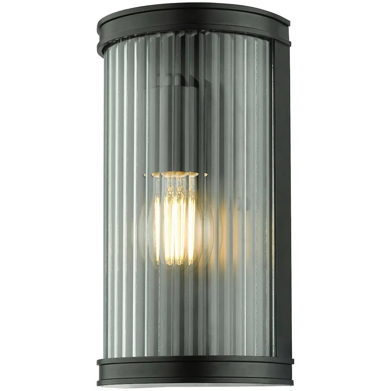 Dar Lighting - Anund Lampada da parete per esterno in vetro rigato nero opaco IP44