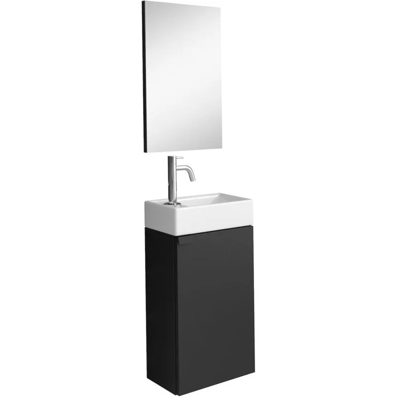 Badplaats - Mobili da bagno Apollo Nero 40x22 cm Mobile contenitore Lavabo con specchio