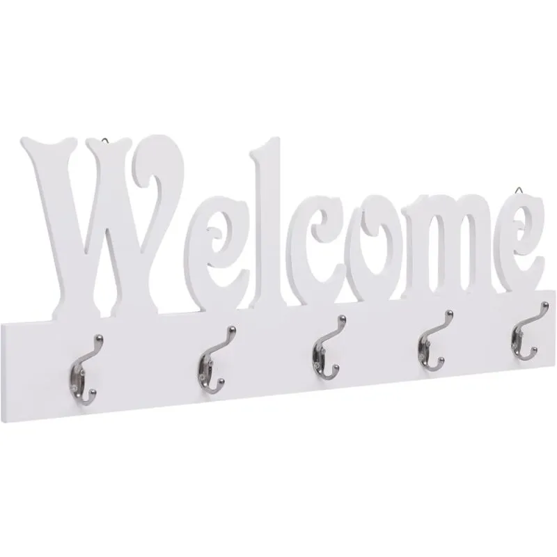 Furniture Limited - Appendiabiti a Muro welcome Bianco 74x29,5 cm