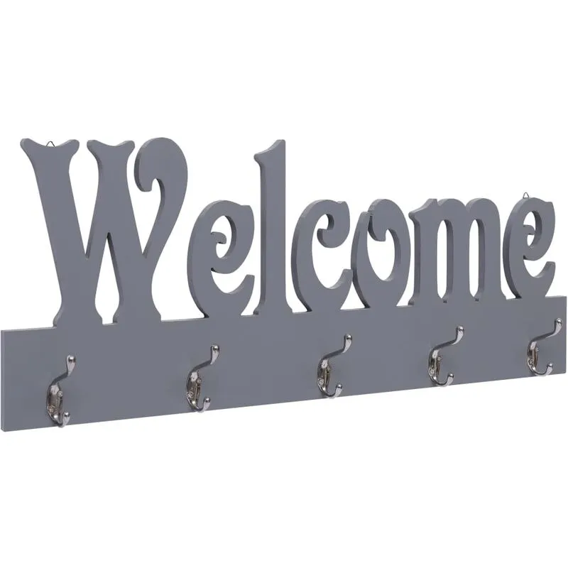 Furniture Limited - Appendiabiti a Muro welcome Grigio 74x29,5 cm