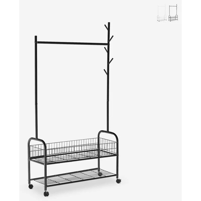 Ahd Amazing Home Design - Appendiabiti con ruote carrello stand attaccapanni in metallo Lamy Colore: Nero