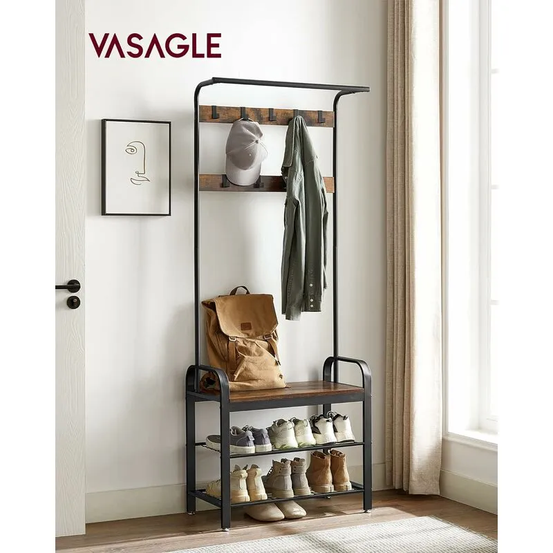 Songmics - vasagle Appendiabiti da Ingresso per Cappotti e Cappelli Scaffale Scarpiera con Ganci Rimovibili 72 x 33.7 x 183cm Nero da Nero