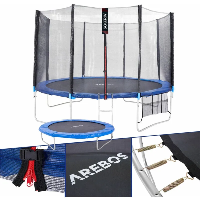 Arebos - Trampolino da Giardino 366cm Trampolino incl. Rete di Sicurezza Scala tüv