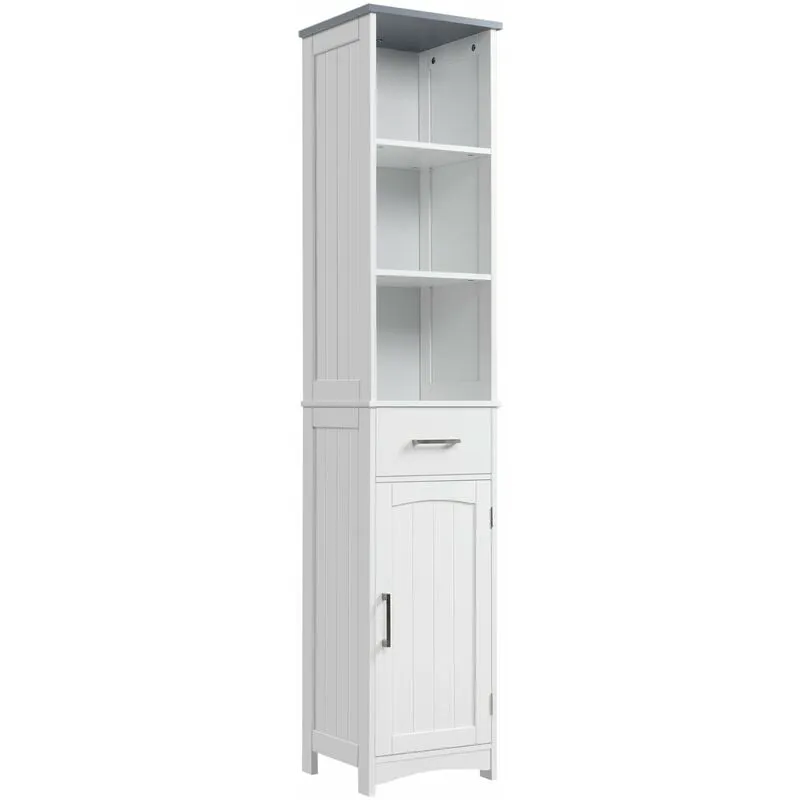 Giordanoshop - Armadietto Bagno Alto 3 Ripiani 1 Cassetto 1 Anta 34x30x163 cm in mdf Bianco