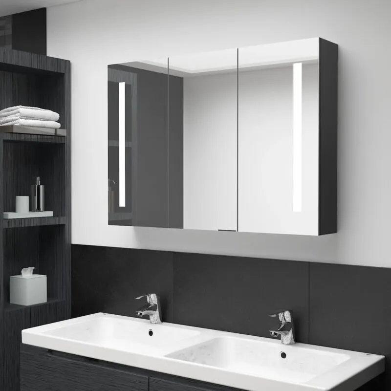 Armadietto Bagno con Specchio e led Nero Lucido 89x14x62 cm - Vidaxl