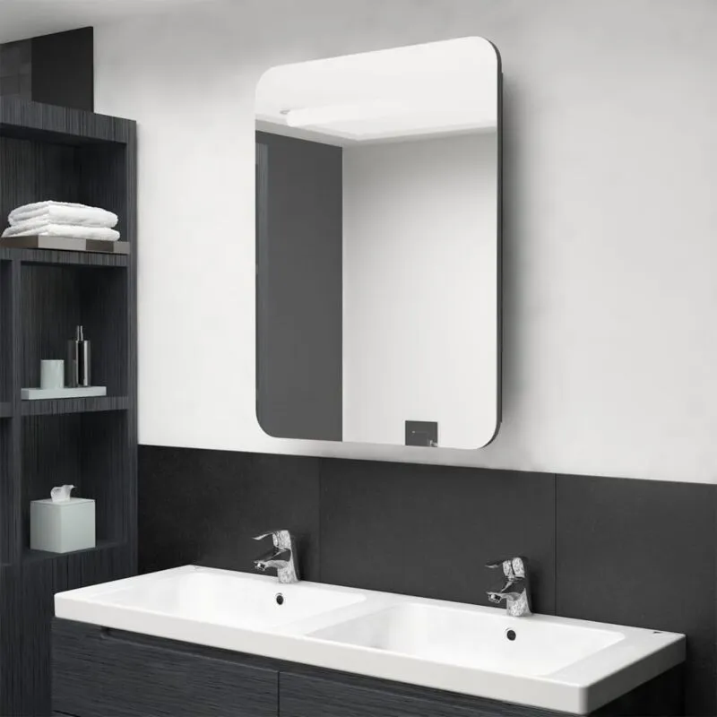 Armadietto Bagno con Specchio e led Antracite 60x11x80 cm